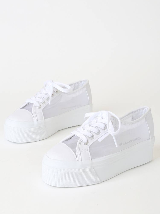 Superga Shoes - Superga Lulus White Clear-Panel Platform Sneakers Size 8.5